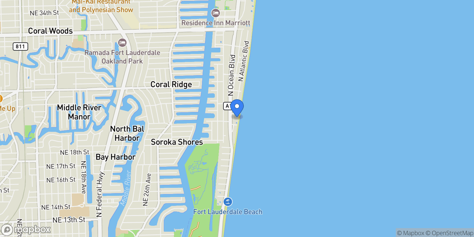 Map showing 2140 N Ocean Blvd #V, Wilton Manors, Florida, United States.