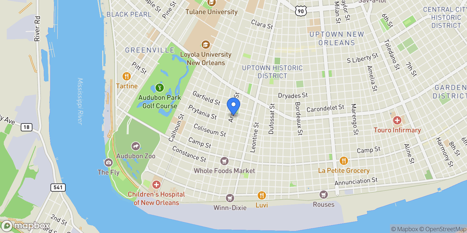 Map showing 1331 ARABELLA Street, New Orleans, Louisiana, United States.