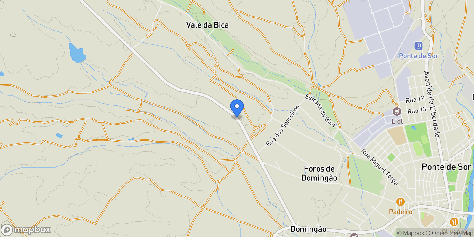 Map showing N2, Portugal, Ponte de Sor, Tramaga e Vale de Acor, Portalegre District, Portugal.