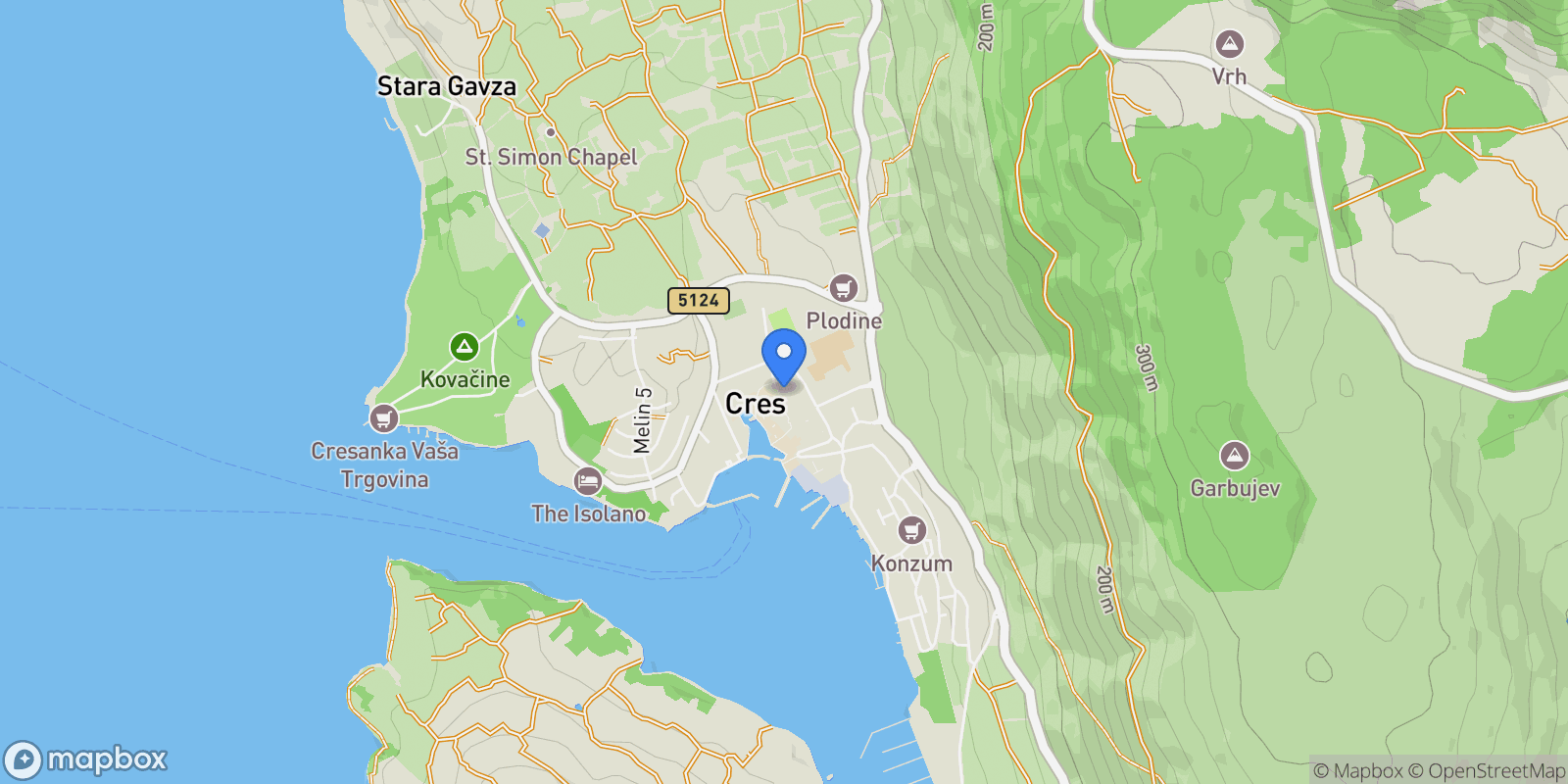Map showing Cres, Primorje-Gorski Kotar County, Croatia.