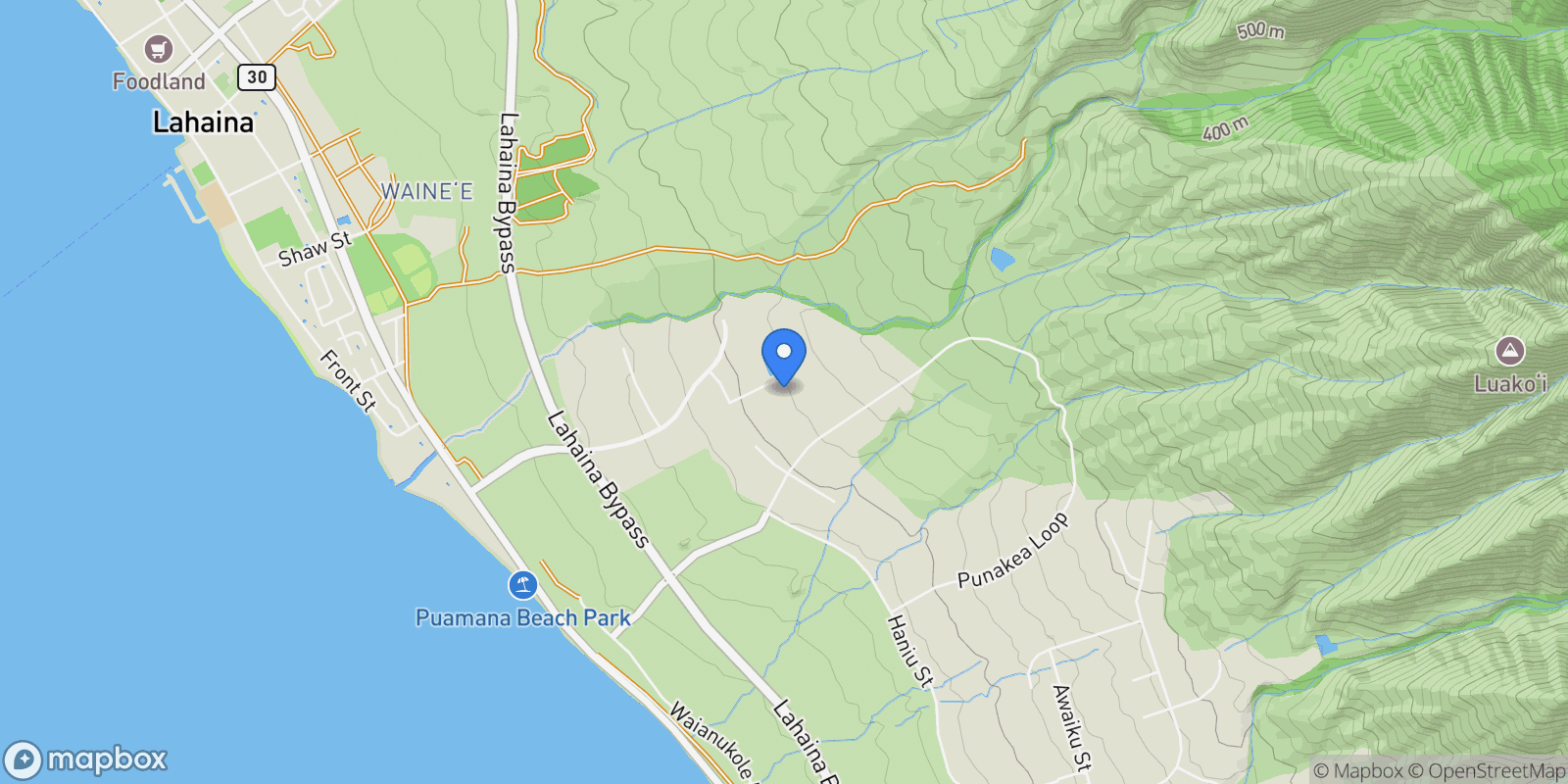 Map showing 67 Wili Okai Way, Lahaina, HI 96761, Lahaina, Hawaii, United States.