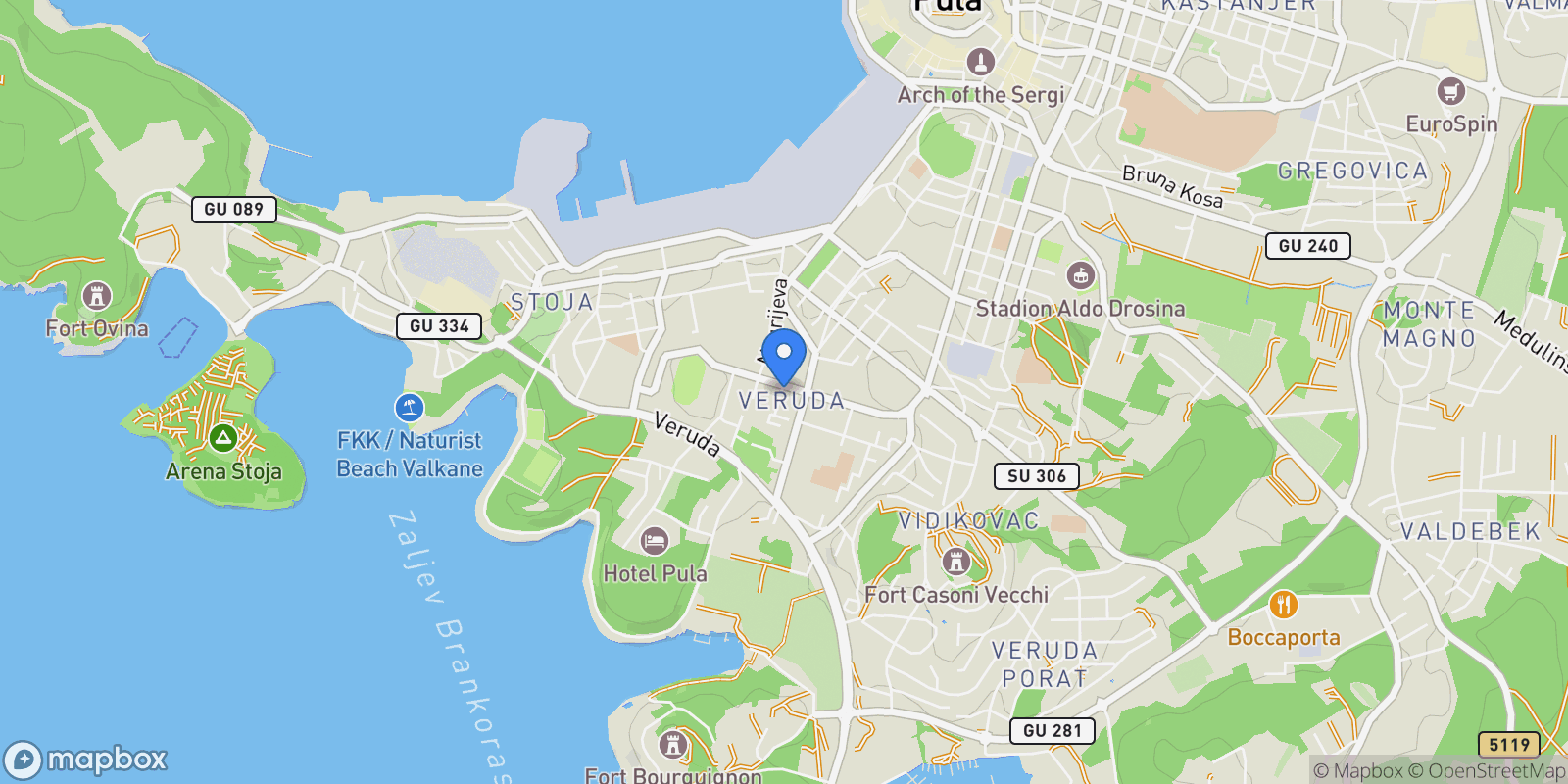 Map showing Grad Pula, Istria County, Croatia.