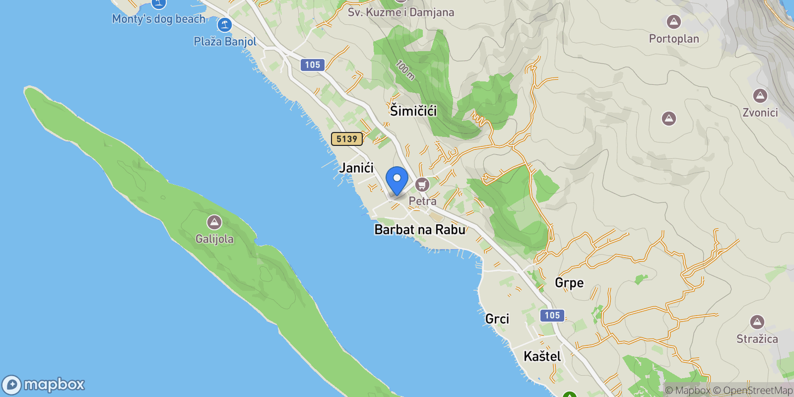 Map showing Barbat, Primorje-Gorski Kotar County, Croatia.