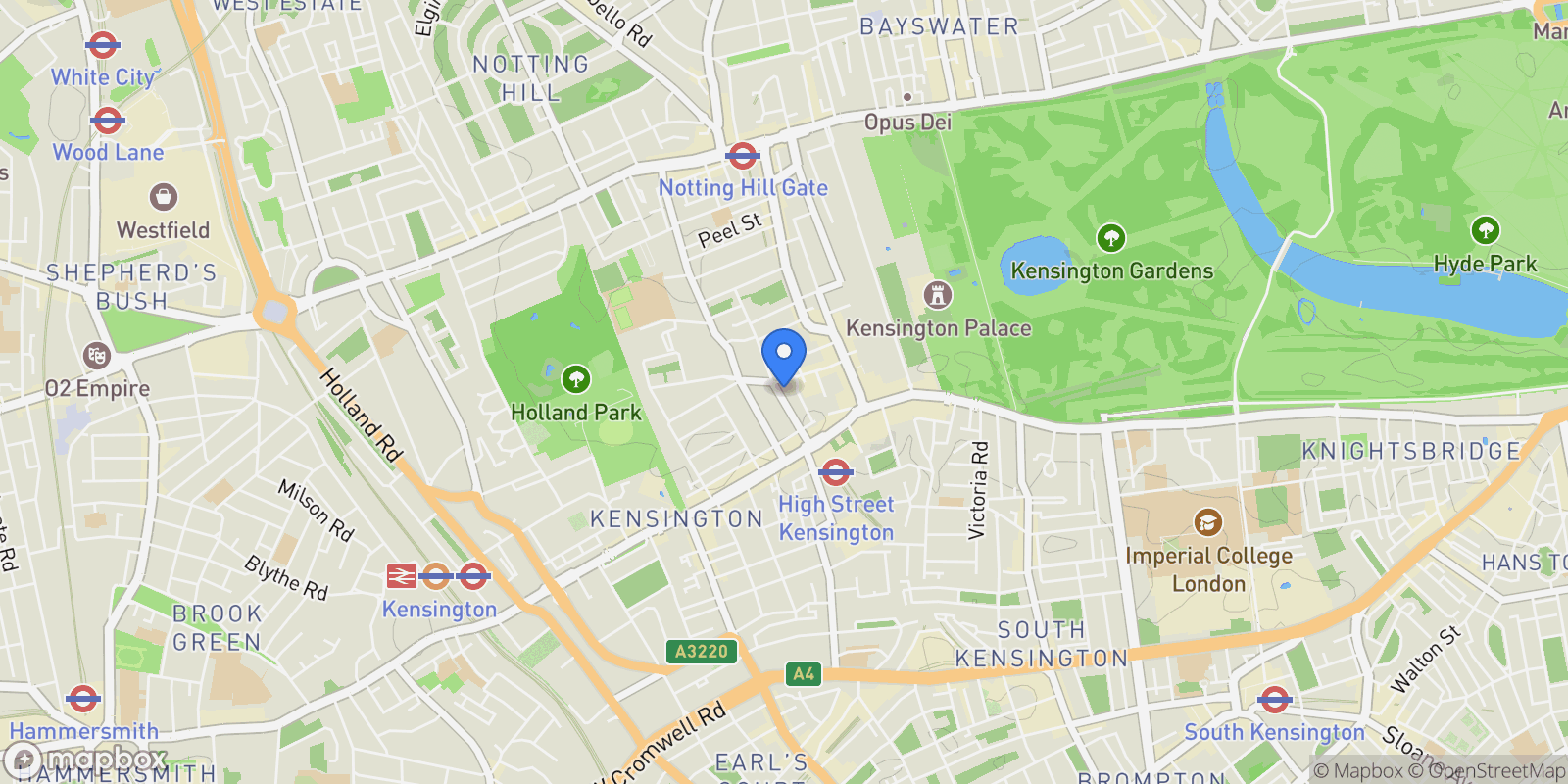 Map showing Hornton Street, Kensington, London, London, England, United Kingdom.