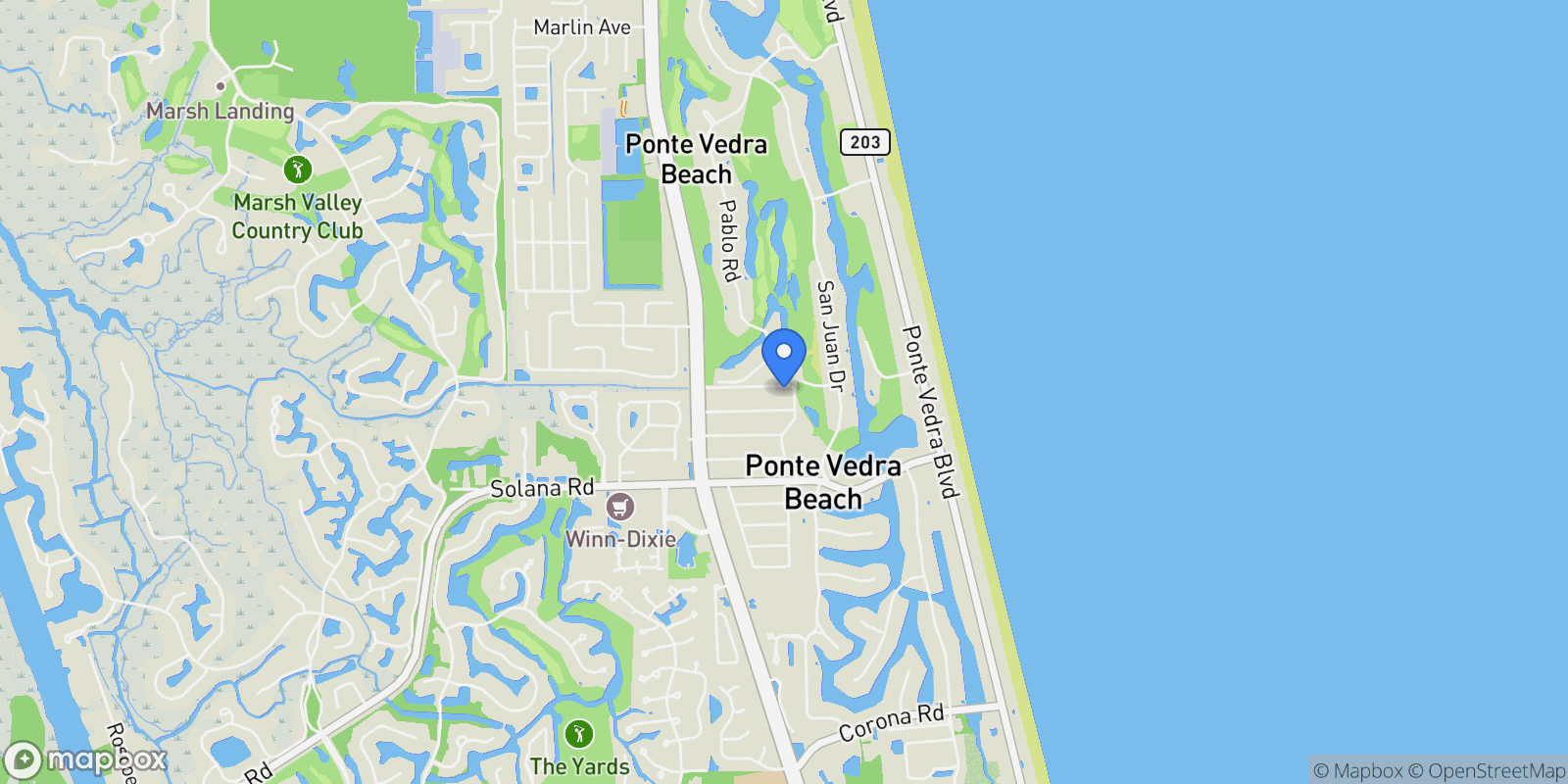 Map showing 30 FRANKLIN Avenue, Ponte Vedra Beach, Florida, United States.