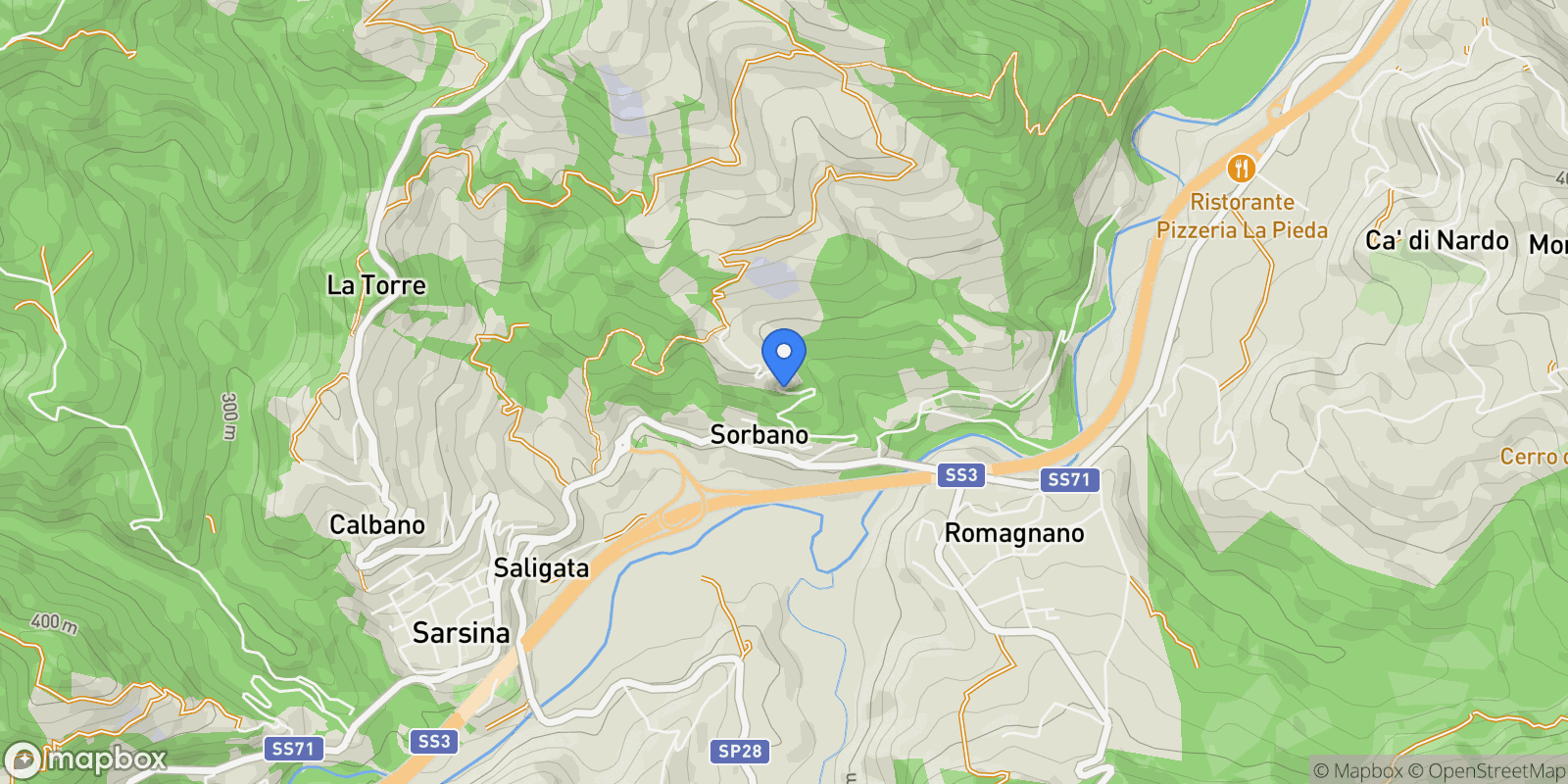 Map showing Ca' di Martino-Sorbano Ponte, Emilia-Romagna, Italy.