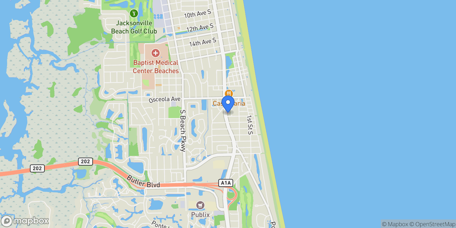Map showing 2912 ABACO Lane, Jacksonville Beach, Florida, United States.