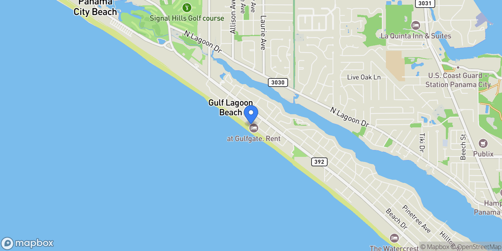 Map showing 8205 Surf Drive, Panama City Beach, Florida, United States.