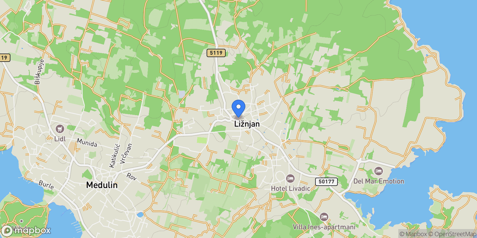 Map showing Liznjan, Istria County, Croatia.
