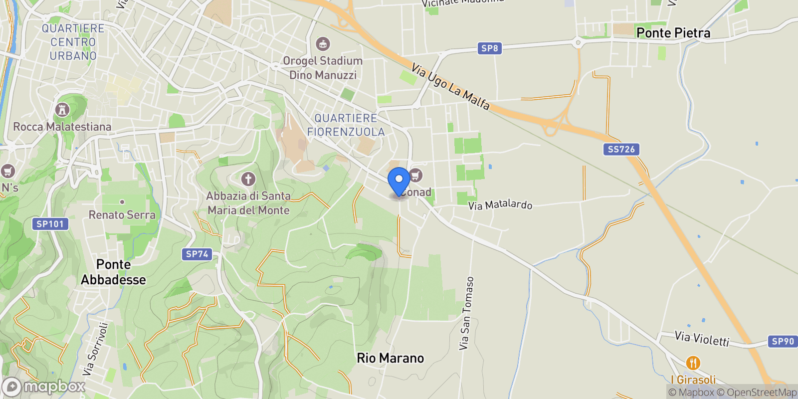 Map showing Cesena, Emilia-Romagna, Italy.