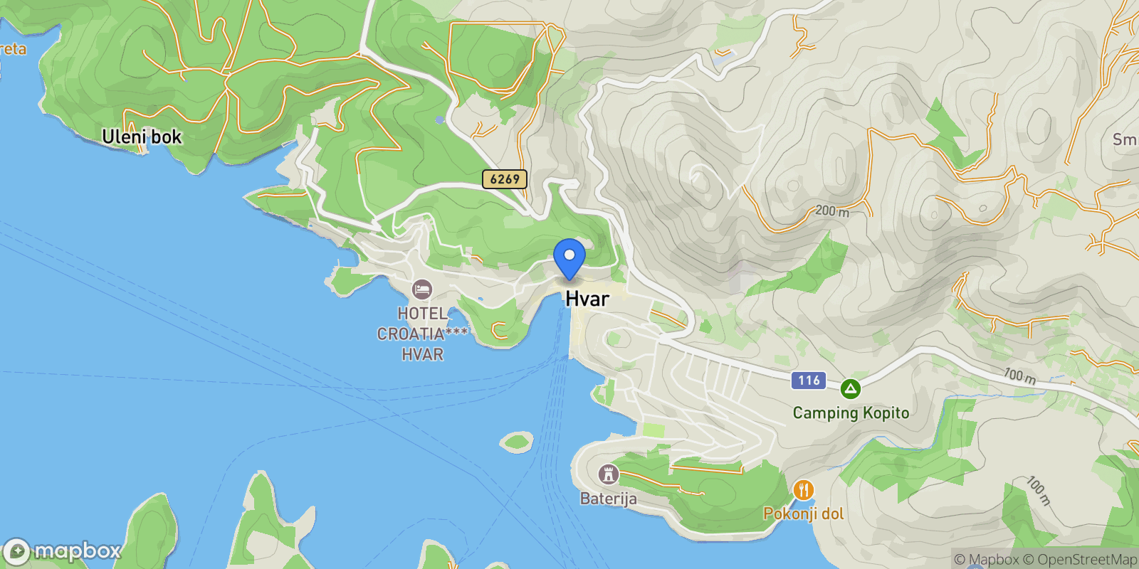 Map showing Hvar, Split-Dalmatia County, Croatia.