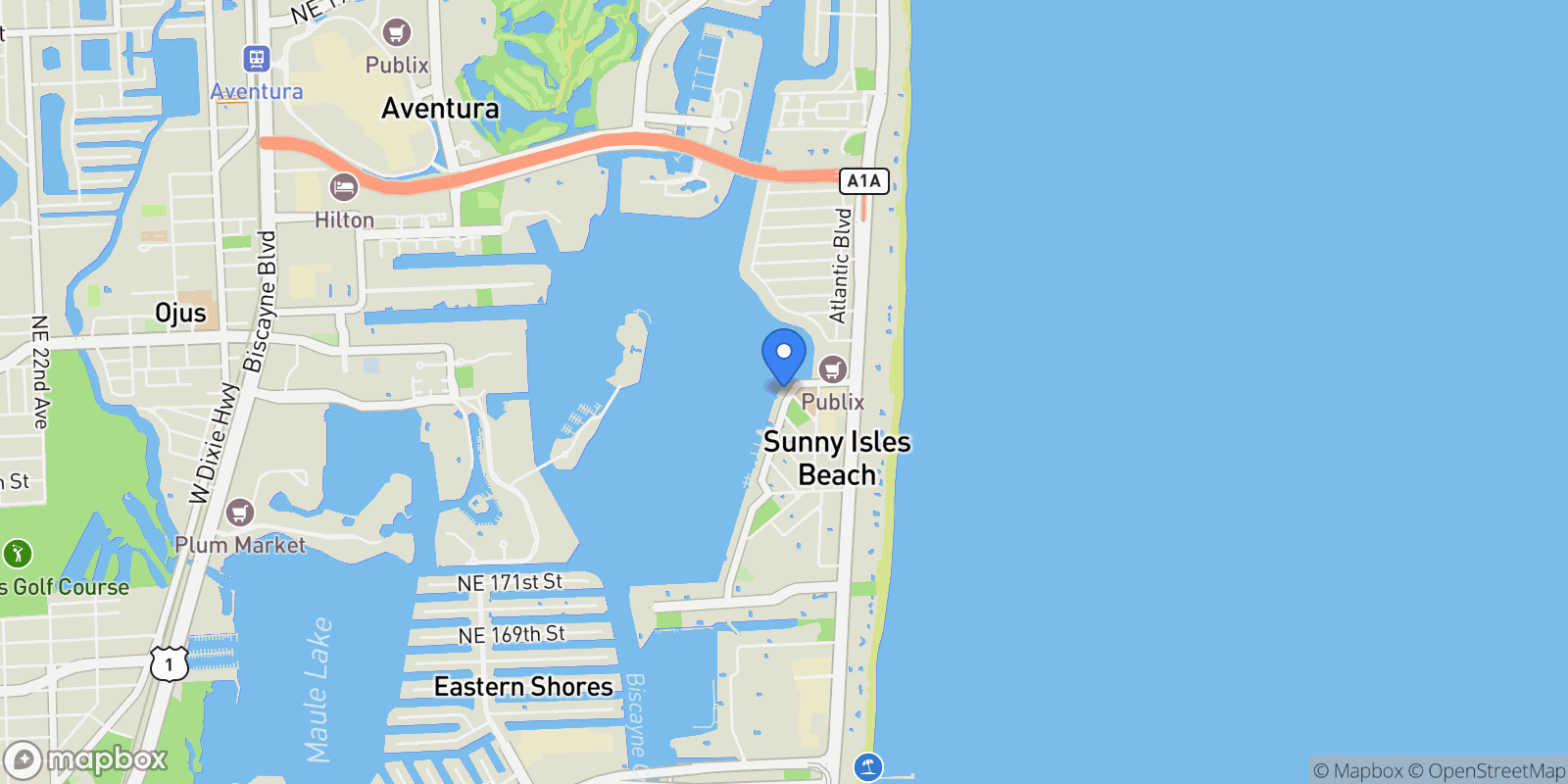 Map showing 18260 N Bay Road , Sunny Isles FL 33160, Golden Beach, Florida, United States.