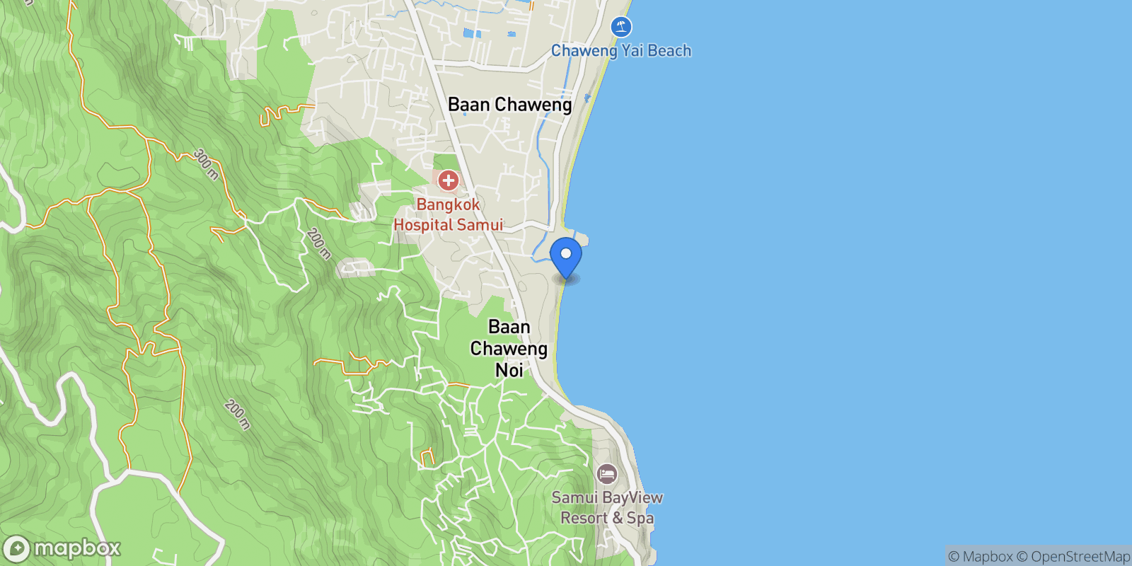 Map showing Chaweng Noi Beach, Ko Samui District, Surat Thani, Thailand, Koh Samui, Surat Thani, Thailand.