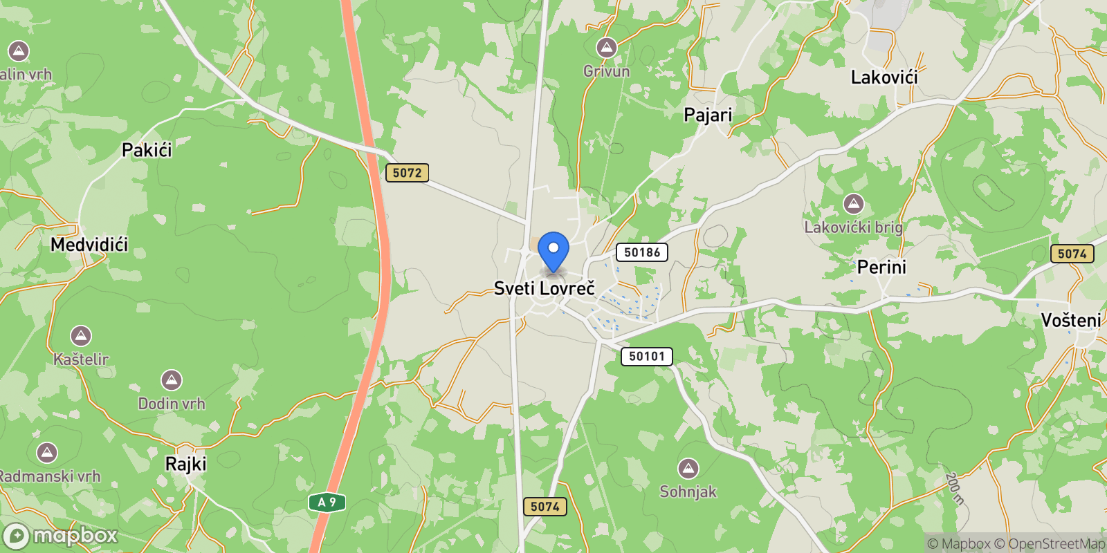 Map showing Sveti Lovrec Pazenaticki, Istria County, Croatia.
