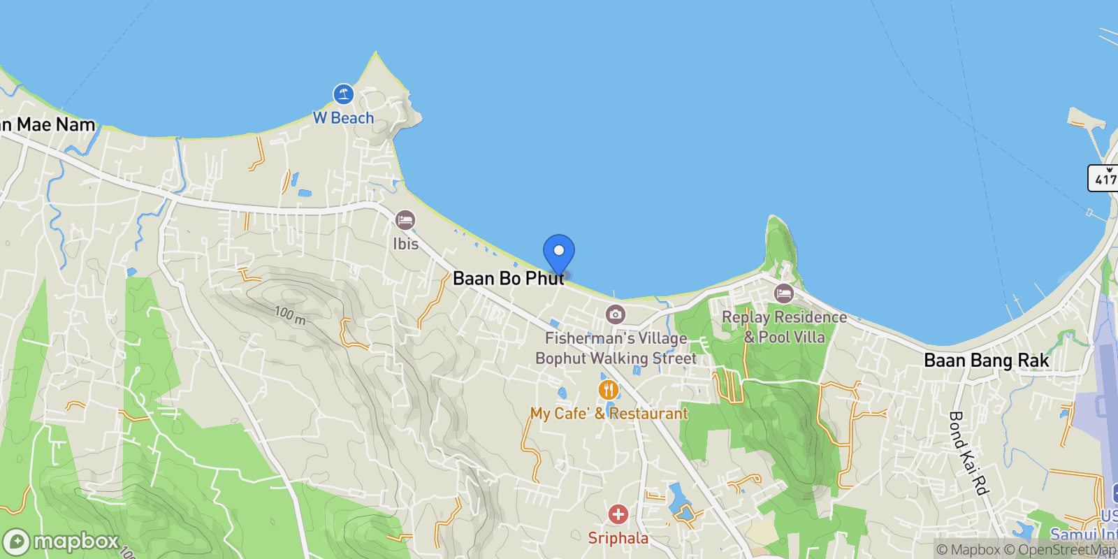 Map showing Bo Phut Beach, Surat Thani, Thailand, Koh Samui, Surat Thani, Thailand.