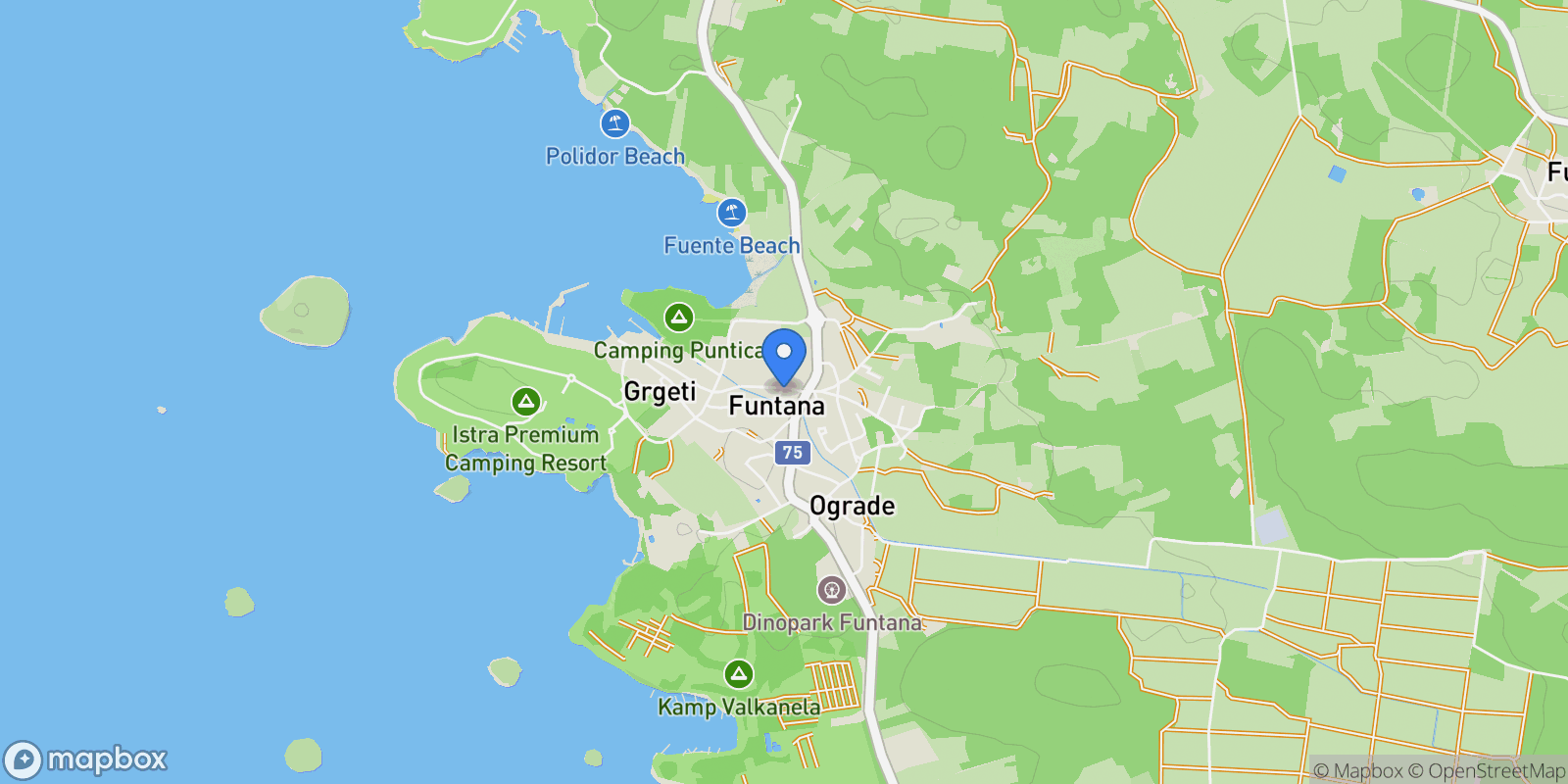 Map showing Opcina Funtana, Istria County, Croatia.