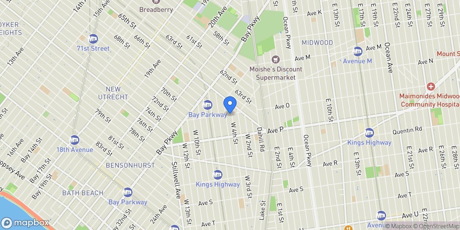 Map showing 170 Avenue O, New York, New York, United States.