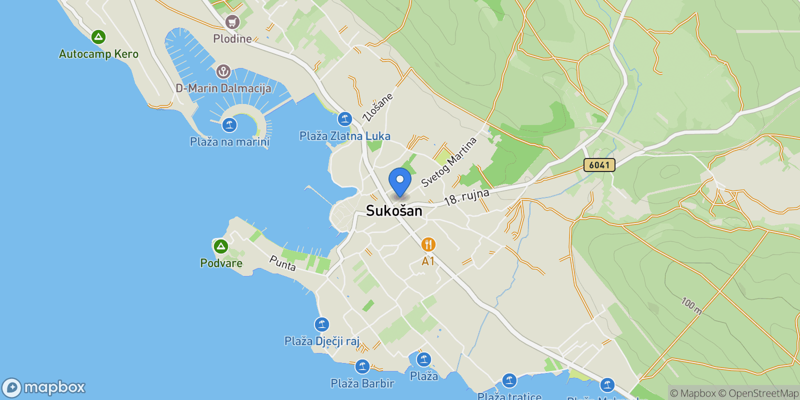 Map showing Sukosan, Zadar County, Croatia.