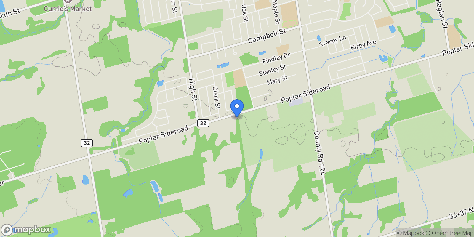 Map showing 7781 Poplar Sideroad, Clearview, ON L9Y 5N4, Collingwood, Ontario, Canada.