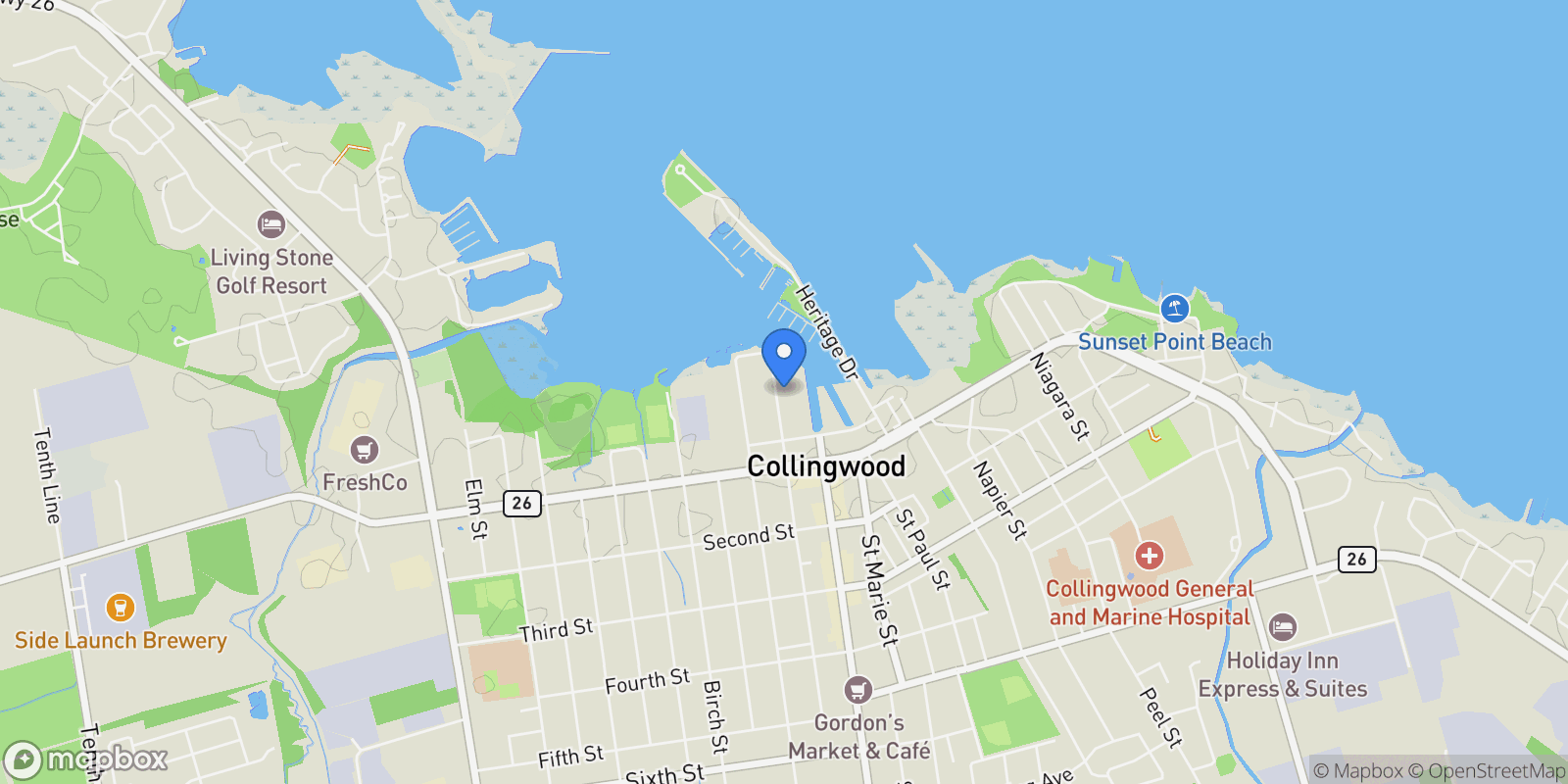 Map showing 4 Emerson Mews, Collingwood, ON L9Y 2X4, Collingwood, Ontario, Canada.