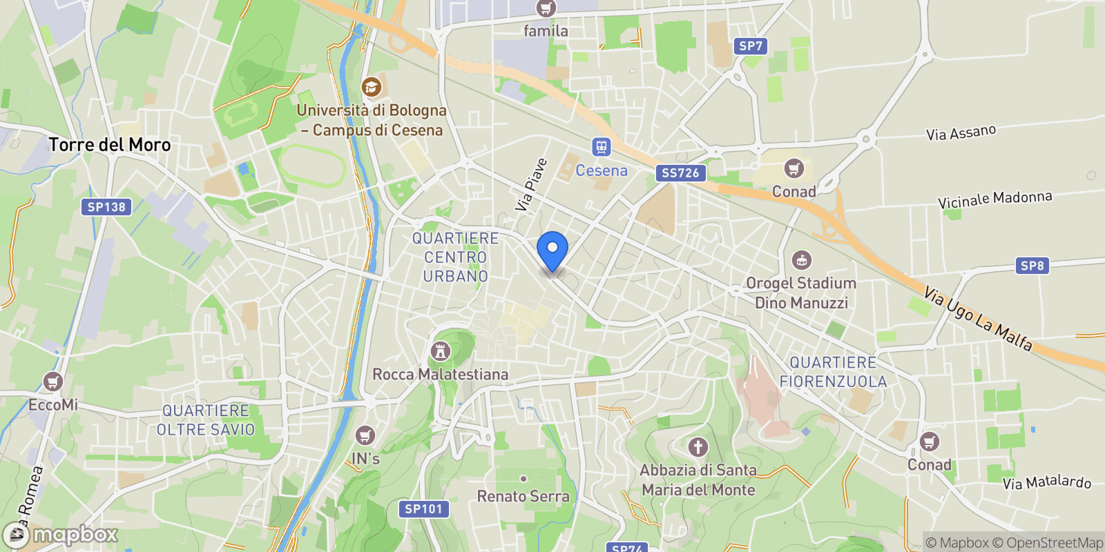 Map showing Cesena, Emilia-Romagna, Italy.