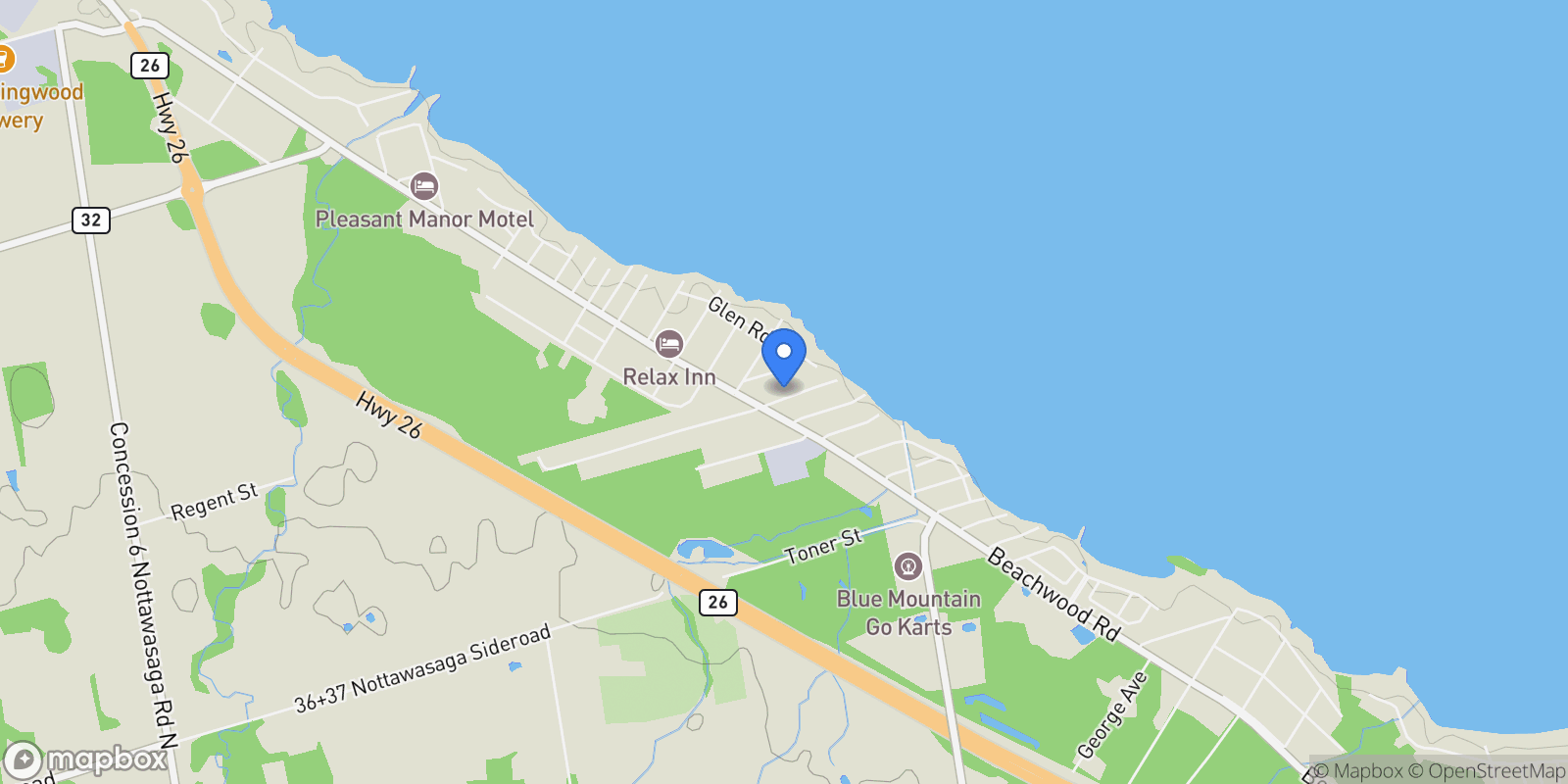Map showing 13 Belcher St, Collingwood, ON L9Y 3Z1, Collingwood, Ontario, Canada.