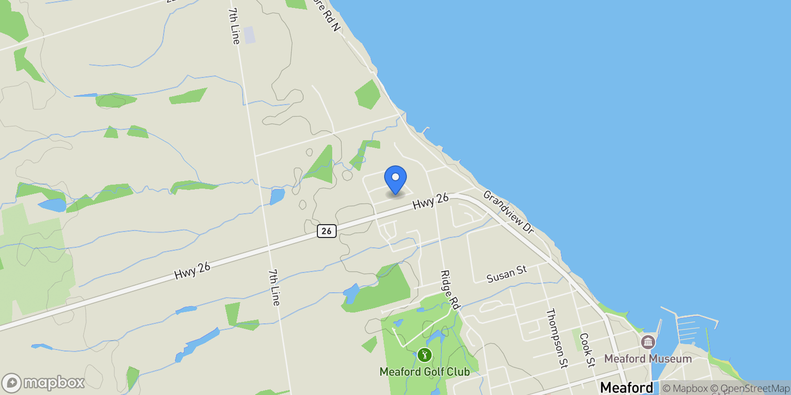 Map showing 135 Equality Drive, Meaford, ON N0H 1V0, Meaford, Ontario, Canada.