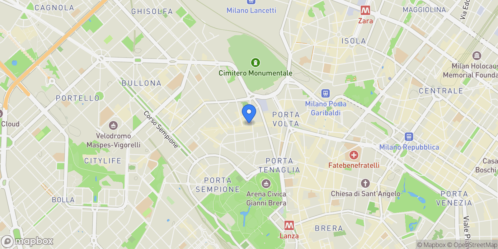 Map showing via paolo sarpi 26, Milan, Lombardy, Italy.