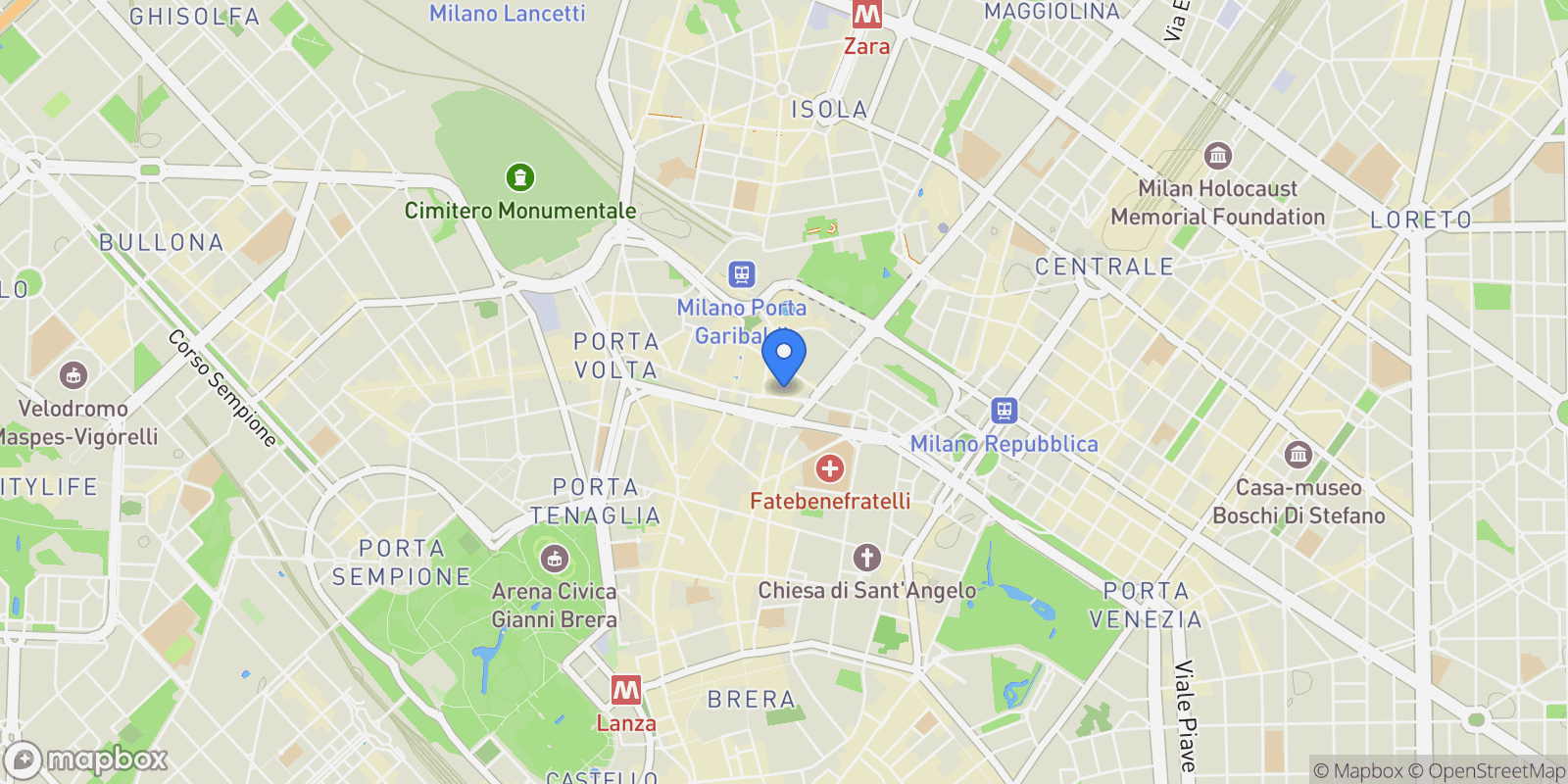 Map showing Viale Monte Grappa 16, Milan, Lombardy, Italy.