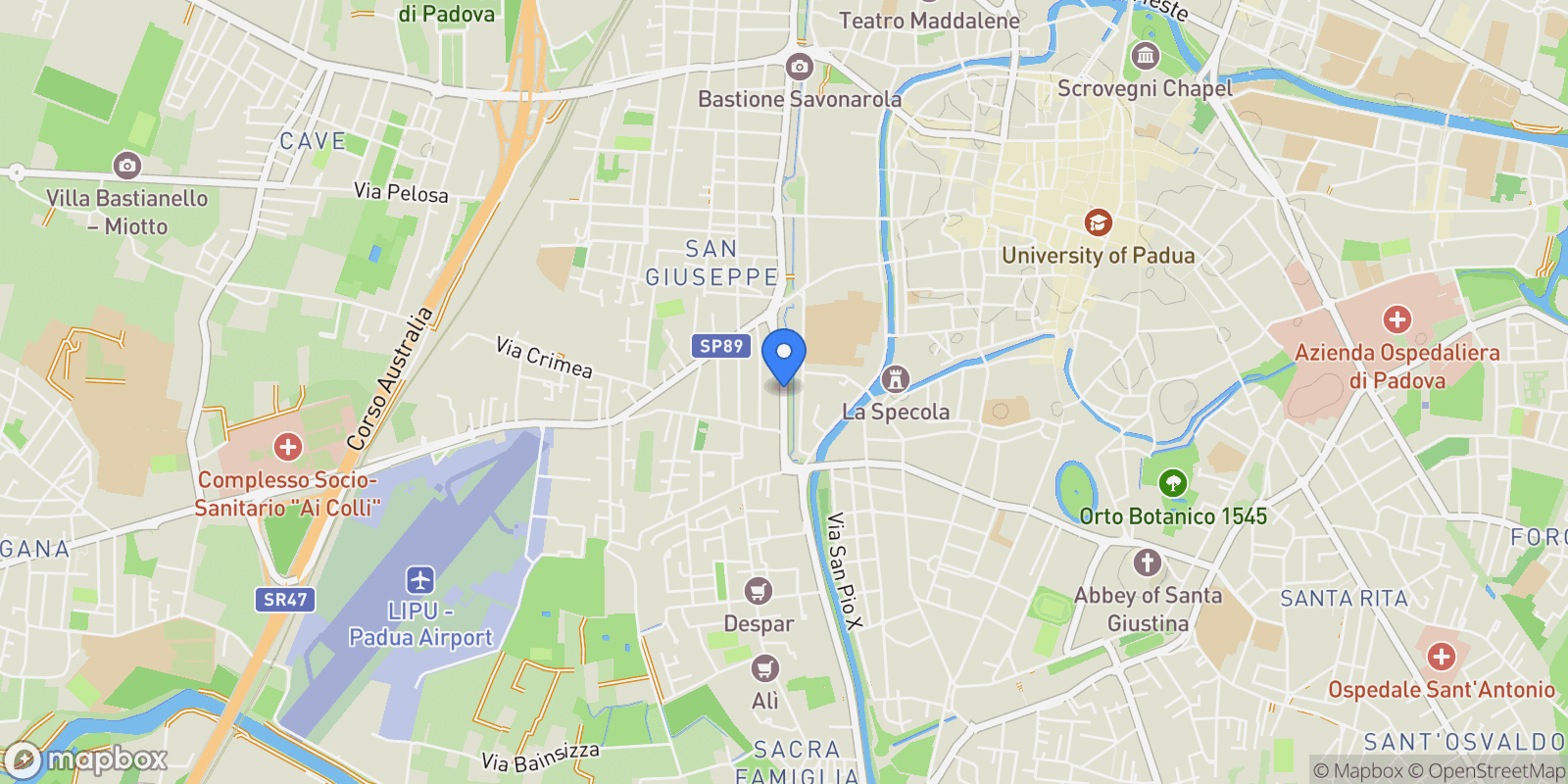 Map showing Via Cernaia, Padova, Veneto, Italy.