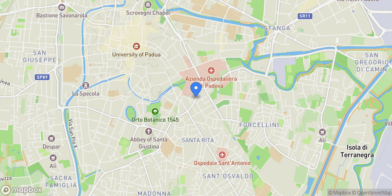 Map showing via Gattamelata, Padova, Veneto, Italy.