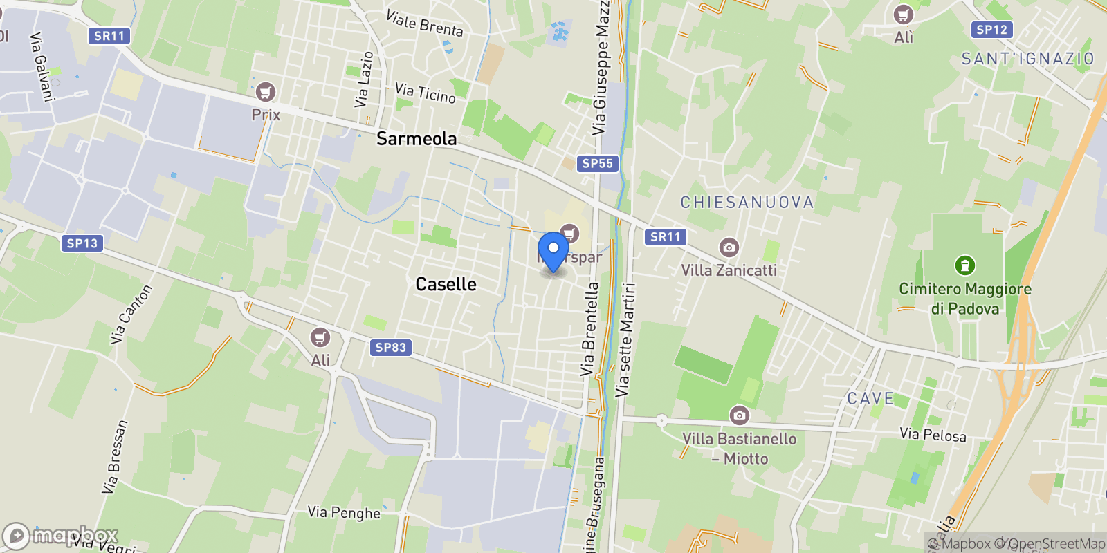 Map showing DAMIANO CHIESA, Caselle, Veneto, Italy.