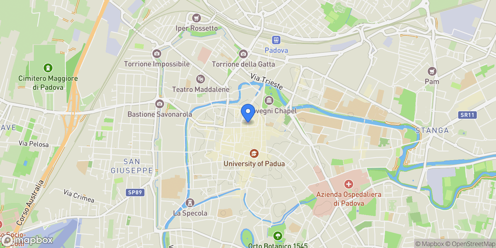 Map showing Padova, Veneto, Italy.
