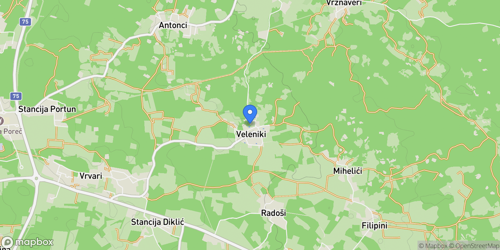 Map showing Veleniki, Istria County, Croatia.