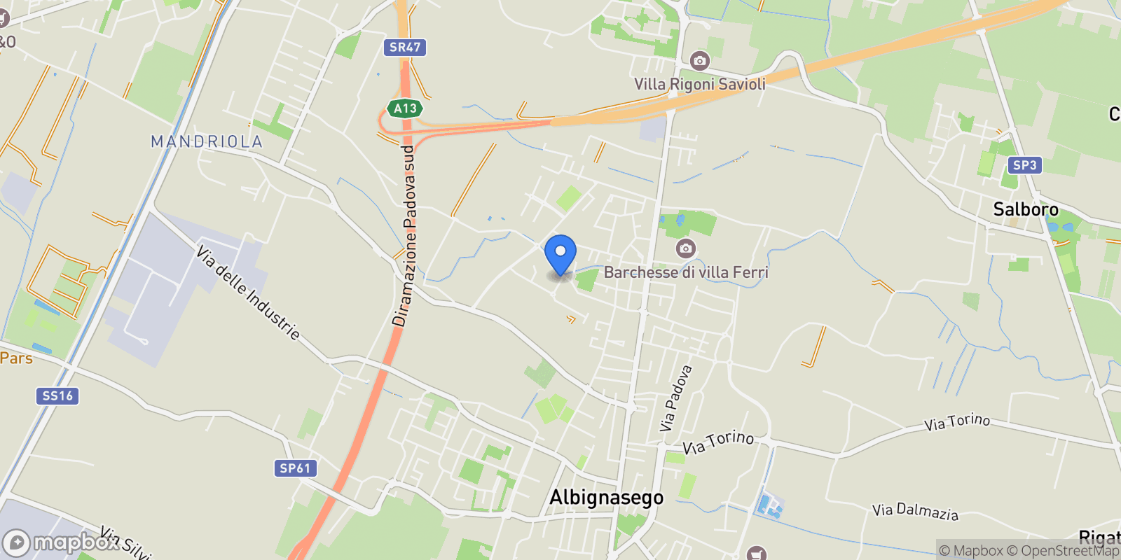 Map showing via ugo foscolo, Albignasego, Veneto, Italy.