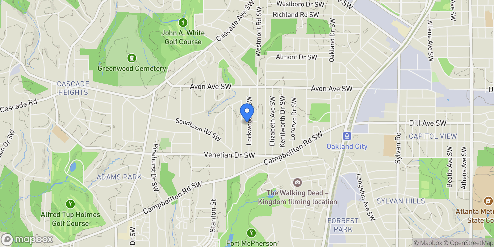Map showing 1355 Lockwood Drive SW, Atlanta, GA 30311, Atlanta, Georgia, United States.