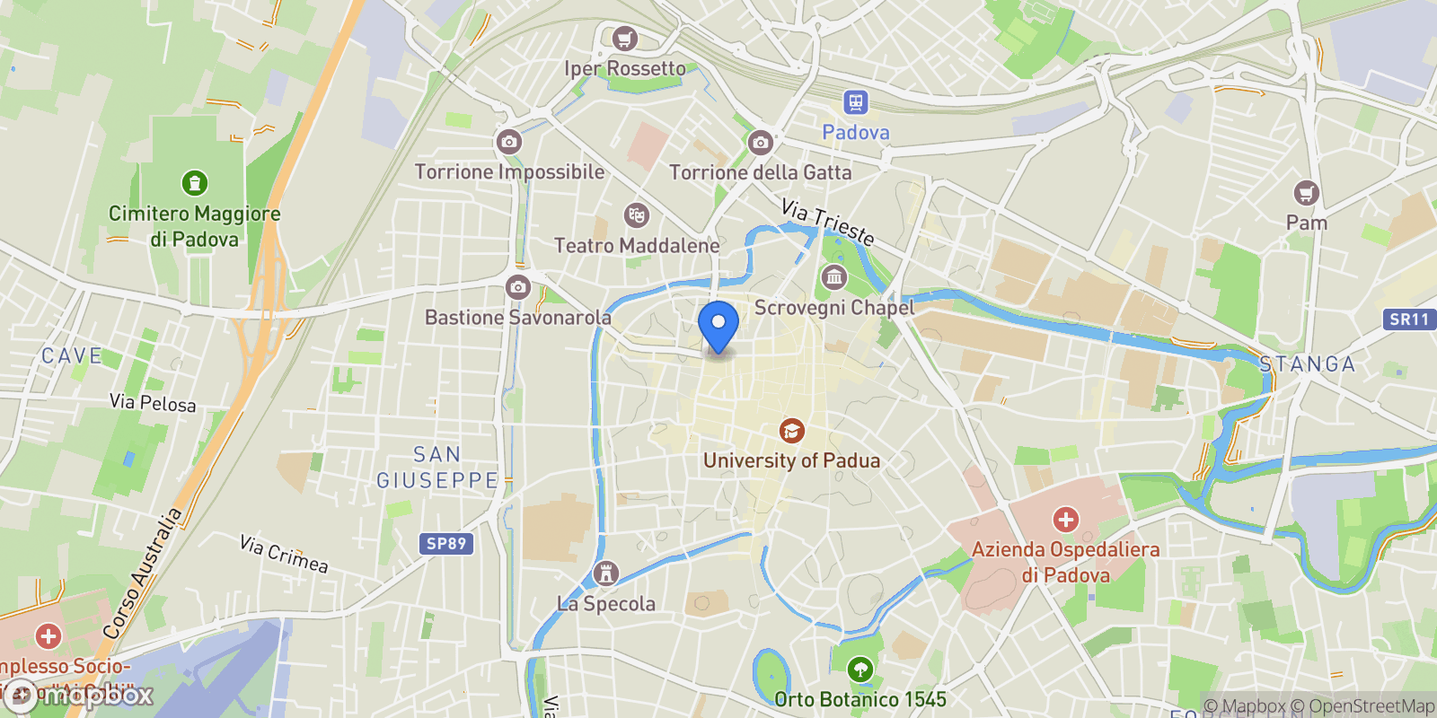 Map showing Via Verdi, Padova, Veneto, Italy.