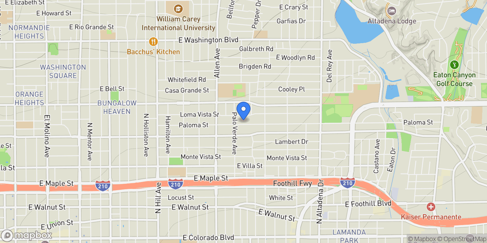 Map showing 1995 Paloma Street, Altadena, California, United States.