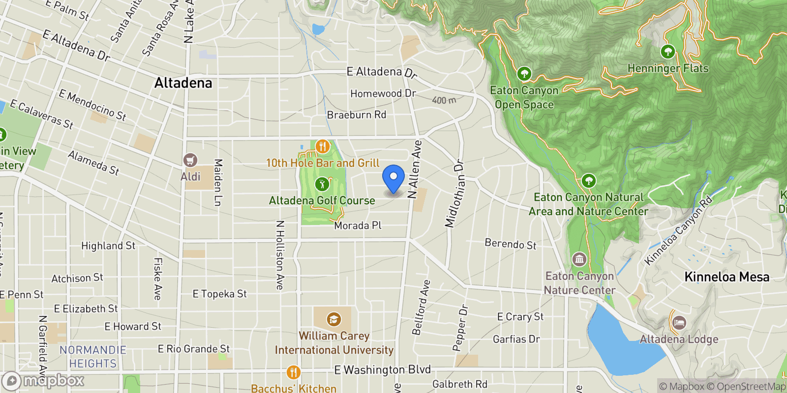 Map showing 1807 Vistillas Road, Altadena, California, United States.