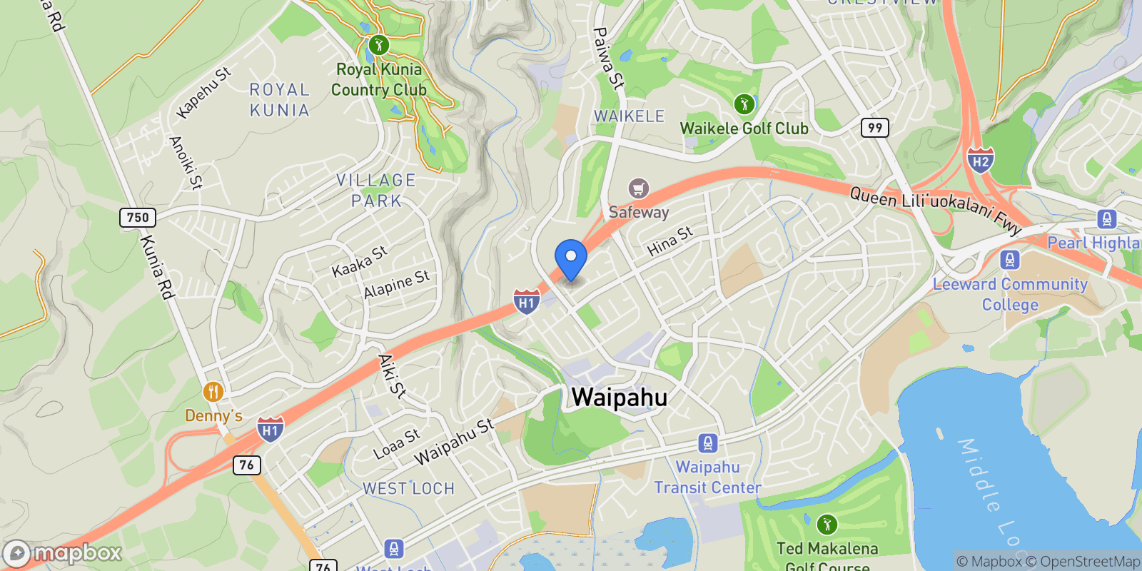 Map showing 94-1090 Kuhaulua Street, Waipahu, HI 96797, Waipahu, Hawaii, United States.