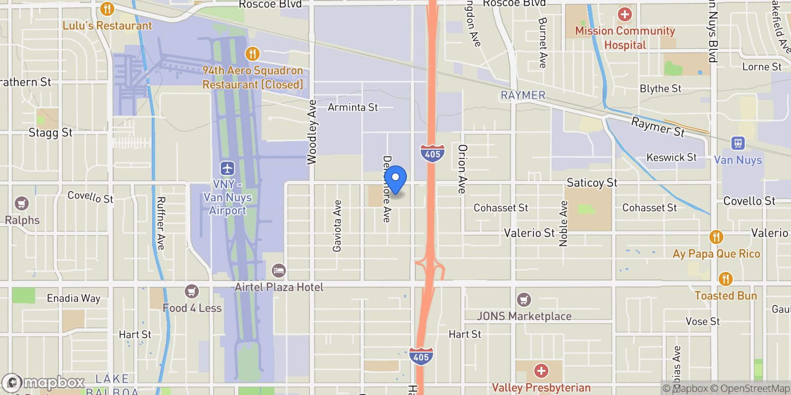 Map showing 15743 Covello Street, Los Angeles, California, United States.