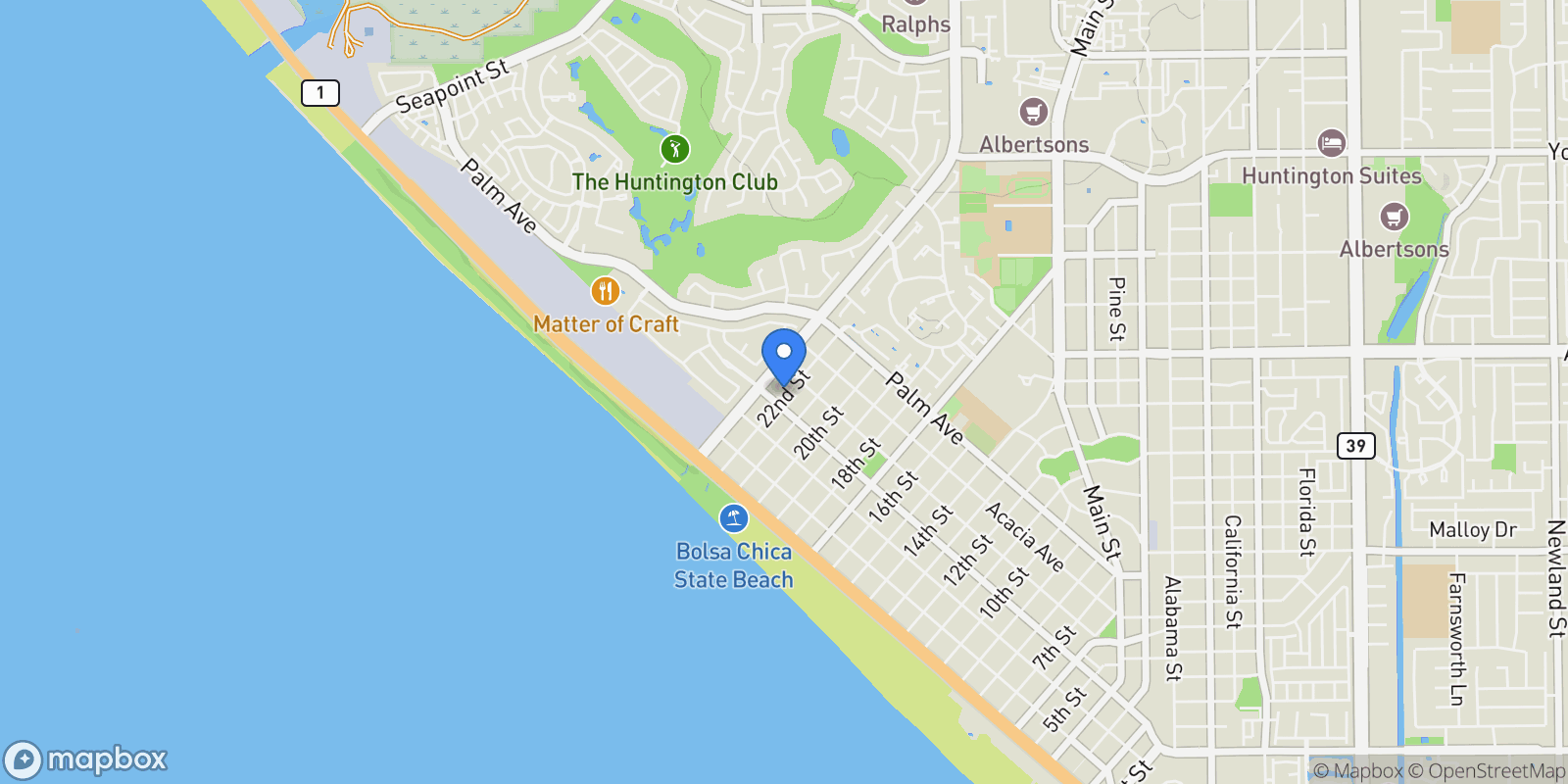 Map showing 411 22nd Street, Huntington Beach, California, United States.