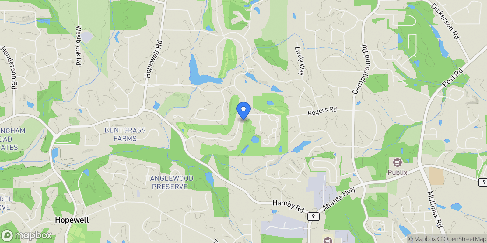 Map showing 3207 Watsons Bend, Alpharetta, GA 30004, Milton, Georgia, United States.