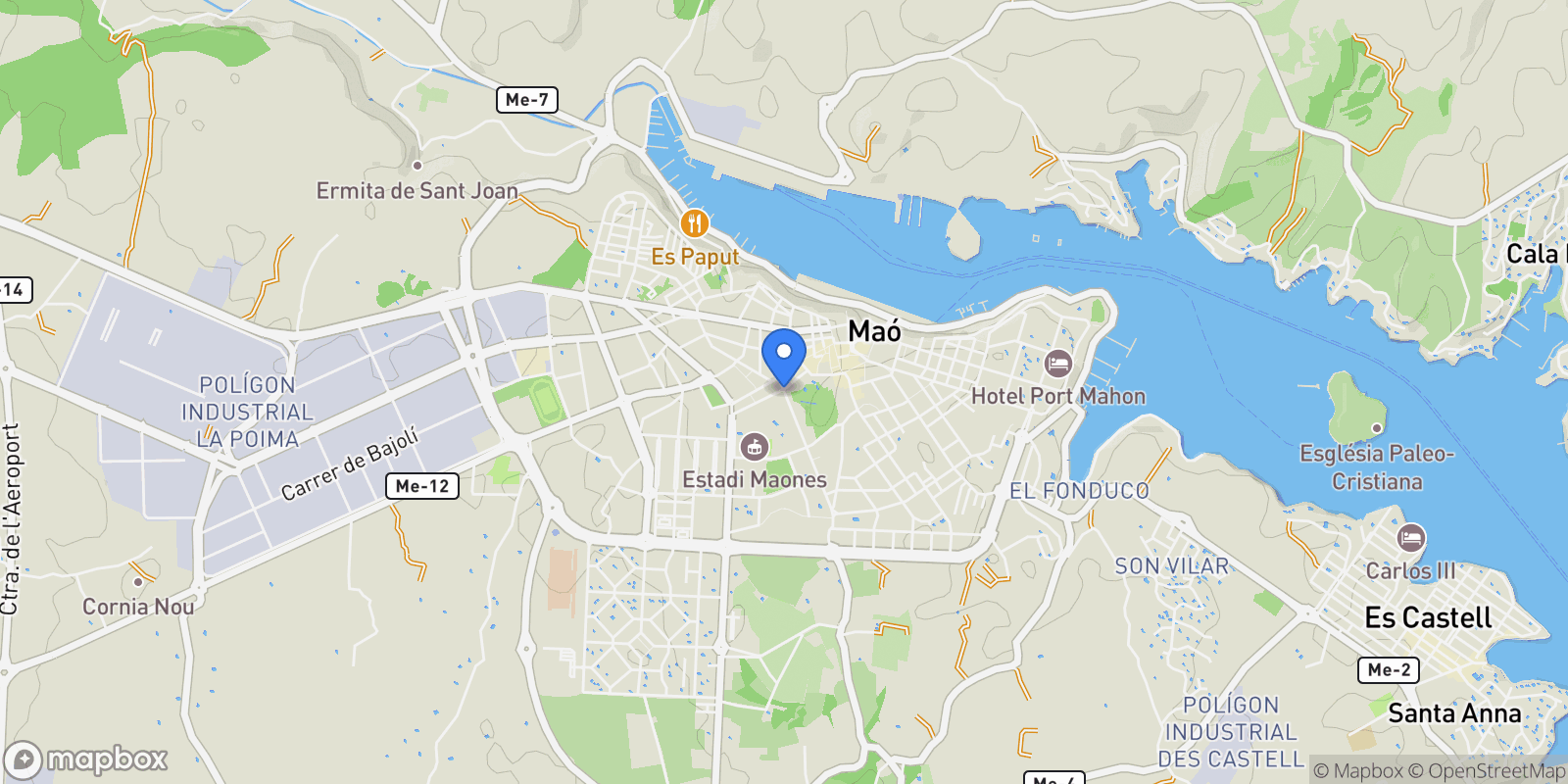 Map showing Mahon, Mahon, BALEARES, Mahon, Mao, Balearic Islands, Spain.