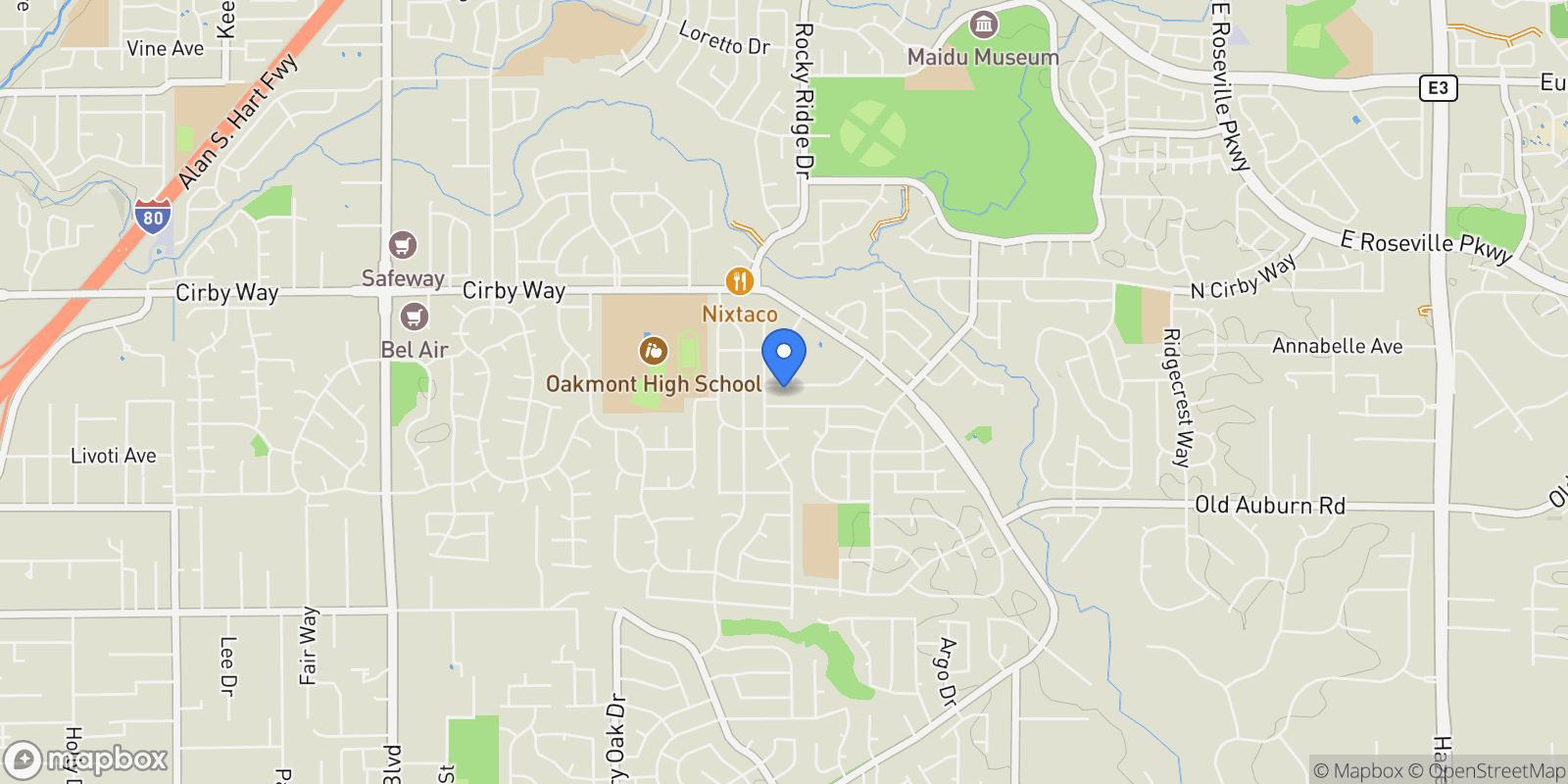Map showing 1812 Wildwood Way , Roseville, CA 95661, Roseville, California, United States.