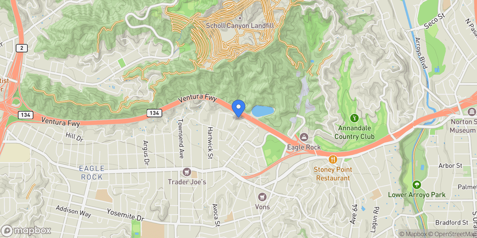 Map showing 1300 Blue Hill Road, Los Angeles, California, United States.
