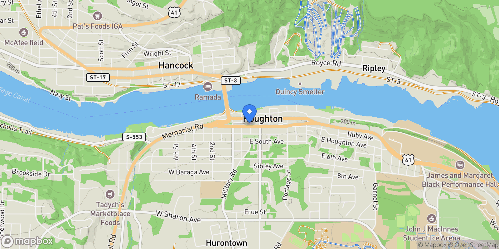 Map showing 208 E Montezuma, Houghton, MI 49931, Houghton, Michigan, United States.