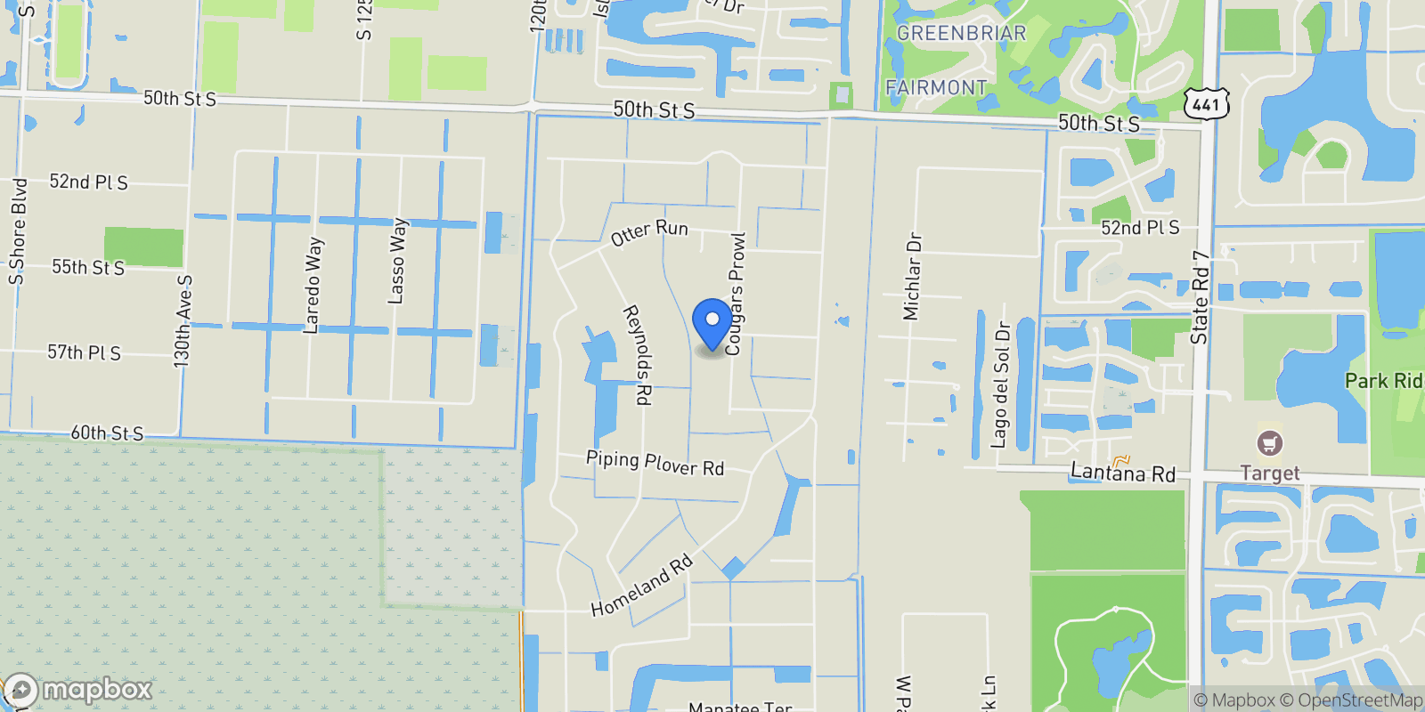 Map showing 5555 Cougars Prowl, Wellington, Florida, United States.