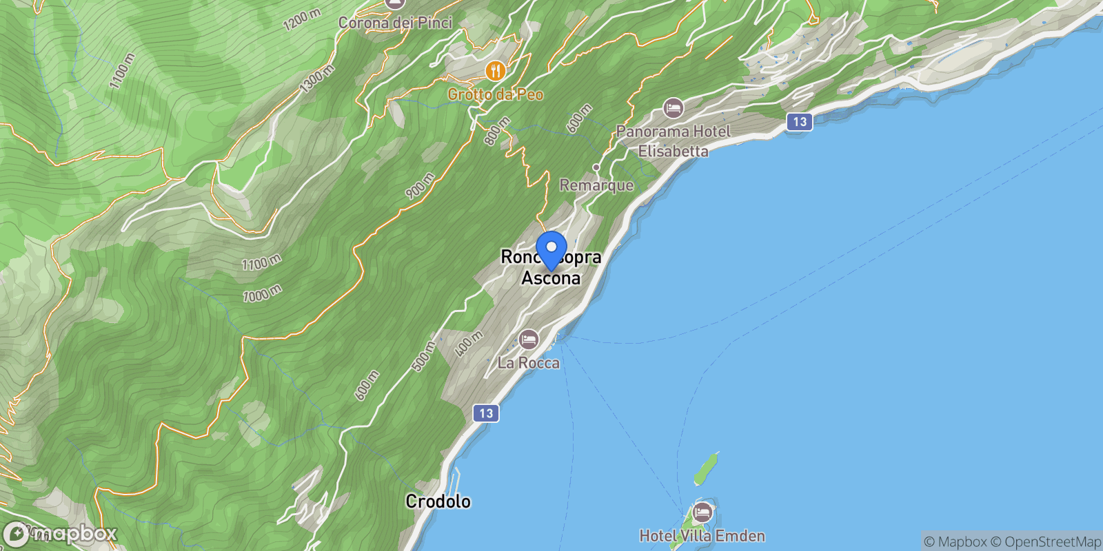 Map showing Ronco sopra Ascona, Switzerland, Ronco sopra Ascona, Ticino, Switzerland.