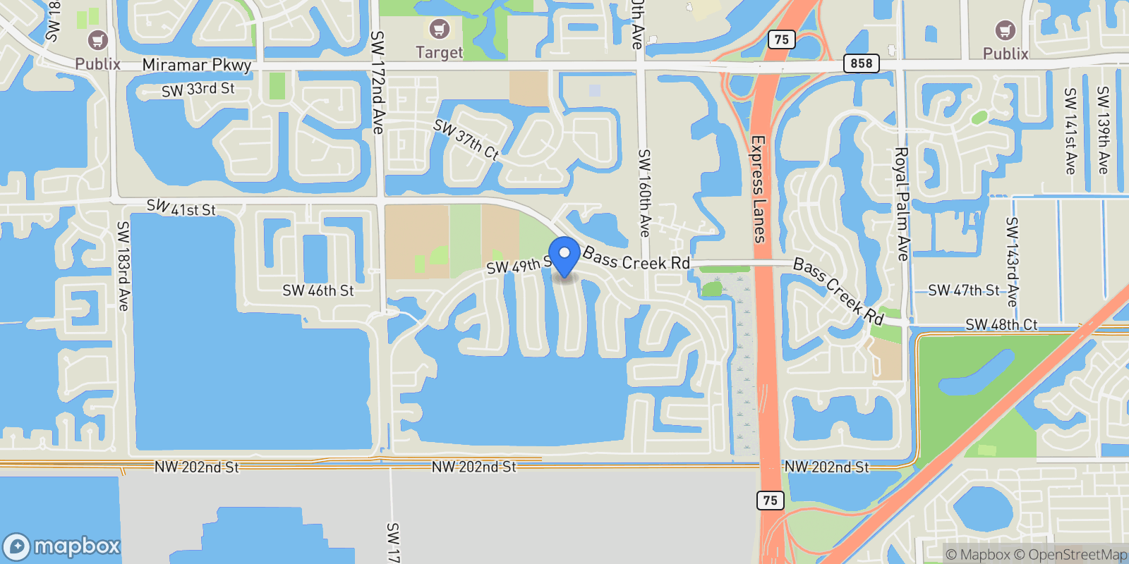 Map showing 4925 SW 164th Ave, Miramar, Florida, United States.